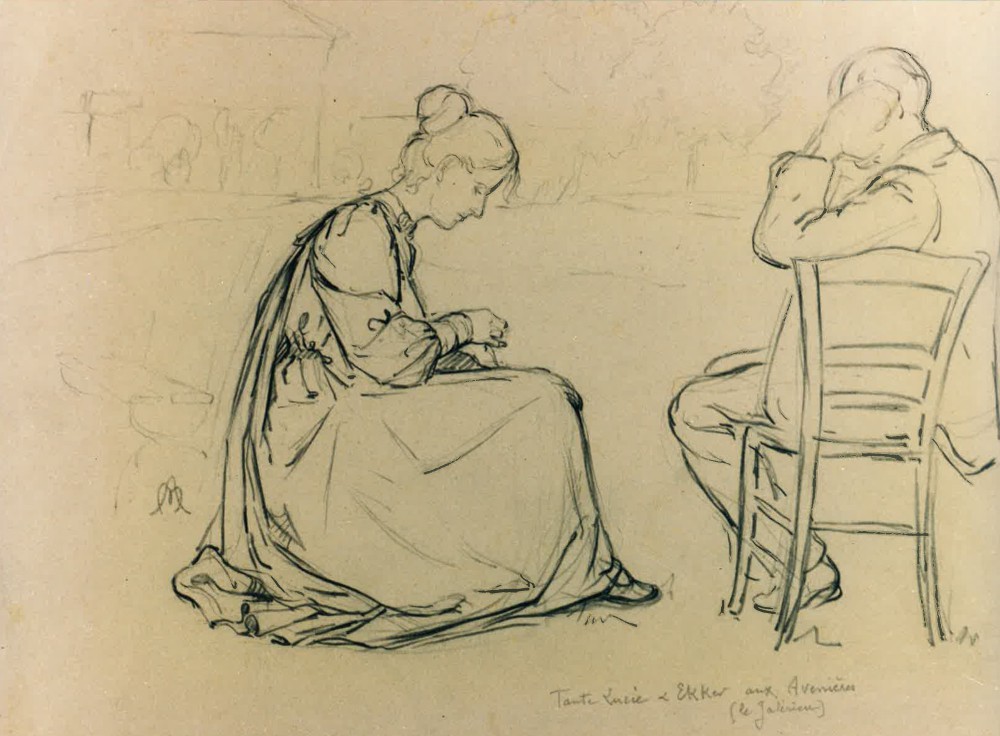 Lucie en Evert Ekker getekend door Auguste Morisot (ca. 1895)