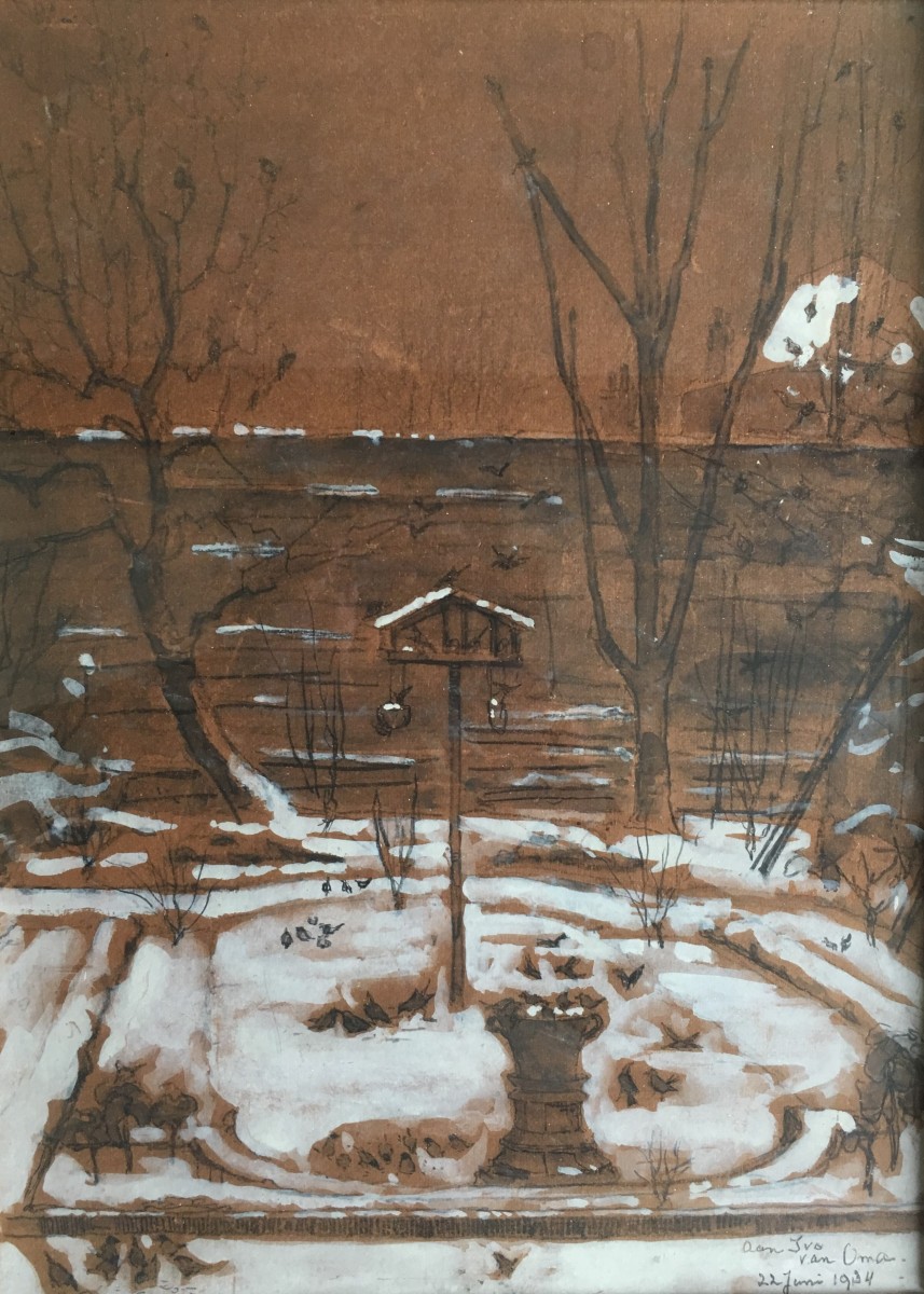 Tuin Cornelis Houtmanstraat in de sneeuw (1934) door Lucie van Dam van Isselt