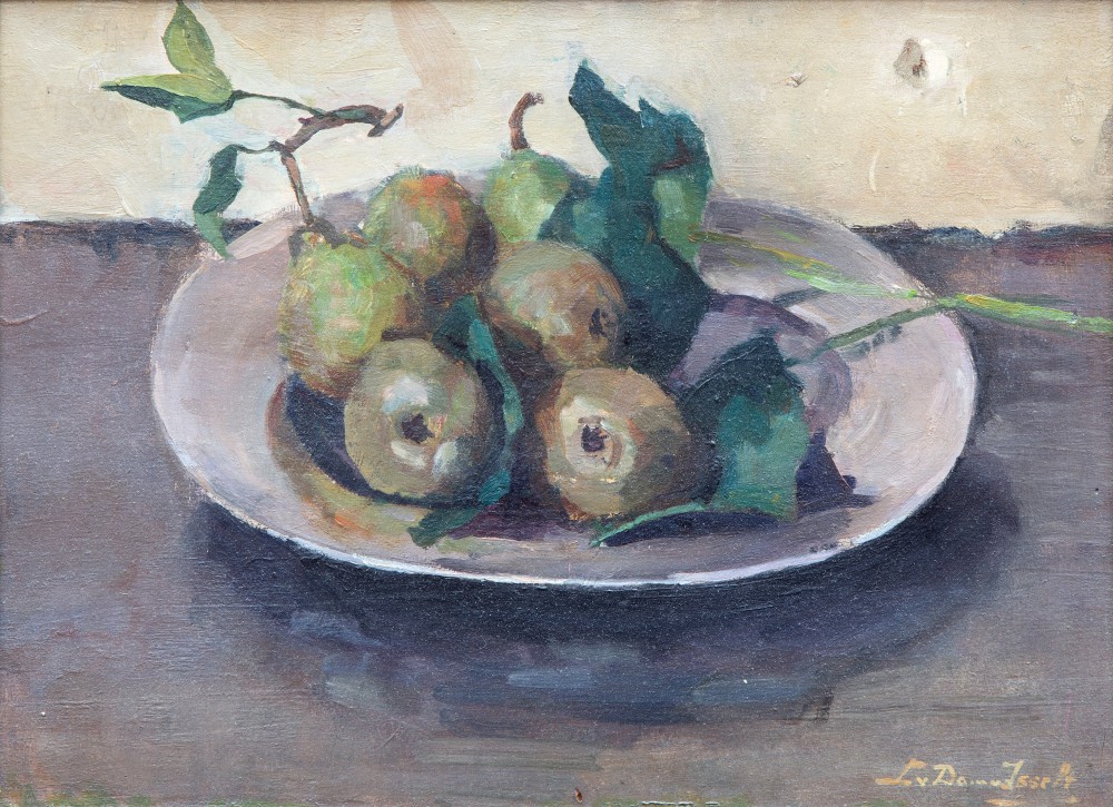 Tinnen bord met peren (1937) door Lucie van Dam van Isselt
