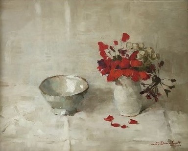Wit kommetje met geranium (1938) door Lucie van Dam van Isselt