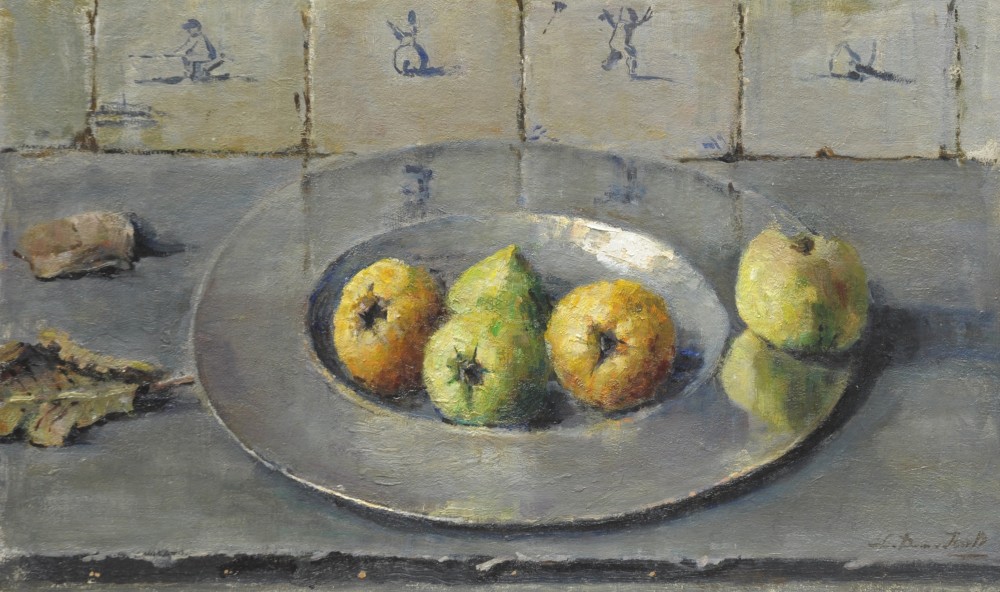 Tinnen schaal met appels (ca. 1940-1941) door Lucie van Dam van Isselt