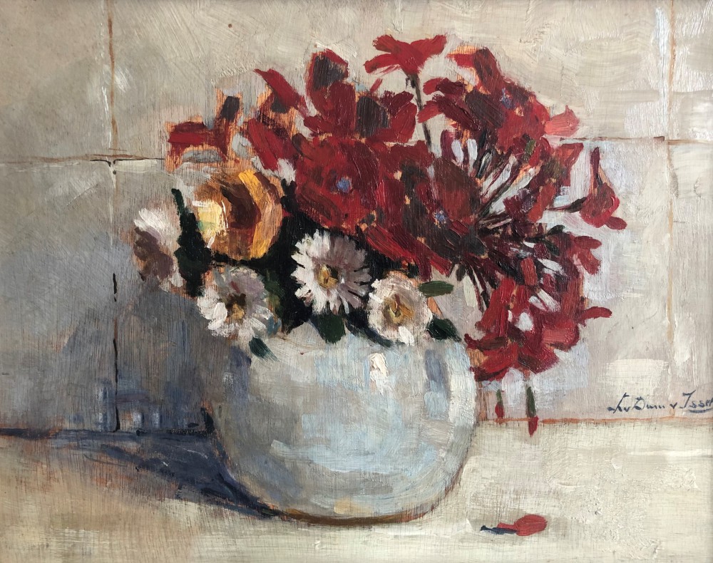 Rode geranium en zinnia's (ca. 1928-1930) door Lucie van Dam van Isselt
