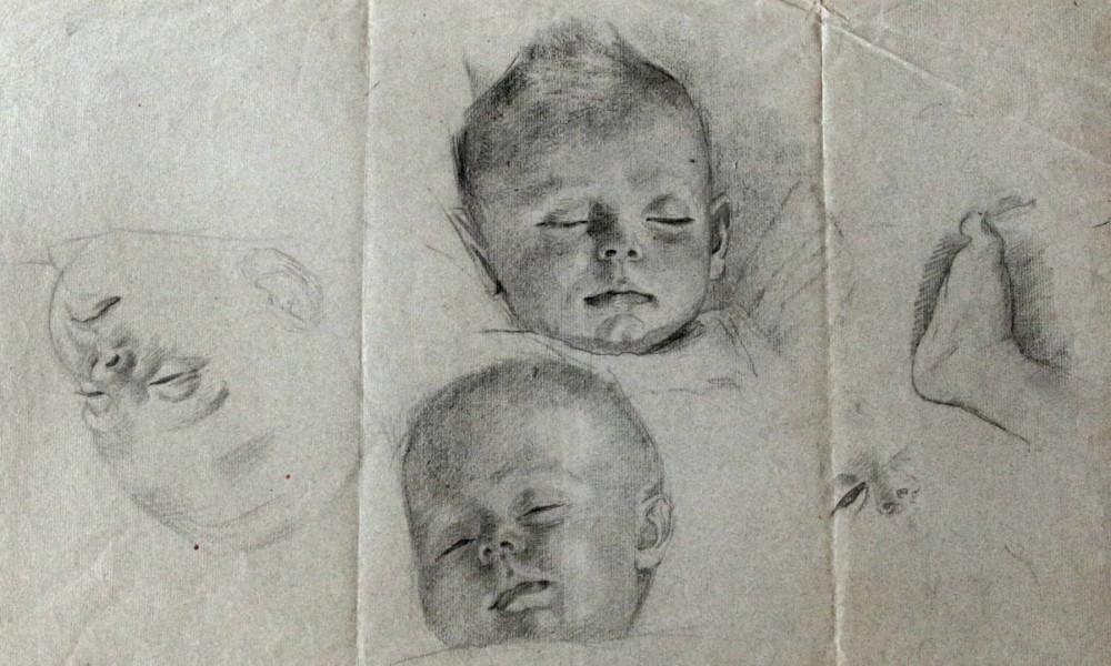 Studie slapend kind II (ca. 1915-1920) door Lucie van Dam van Isselt