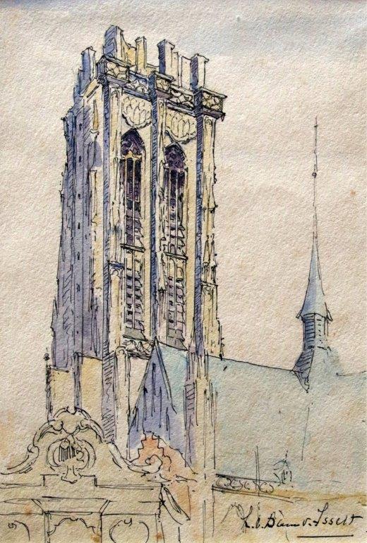St. Romboutstoren te Mechelen (ca. 1925) door Lucie van Dam van Isselt