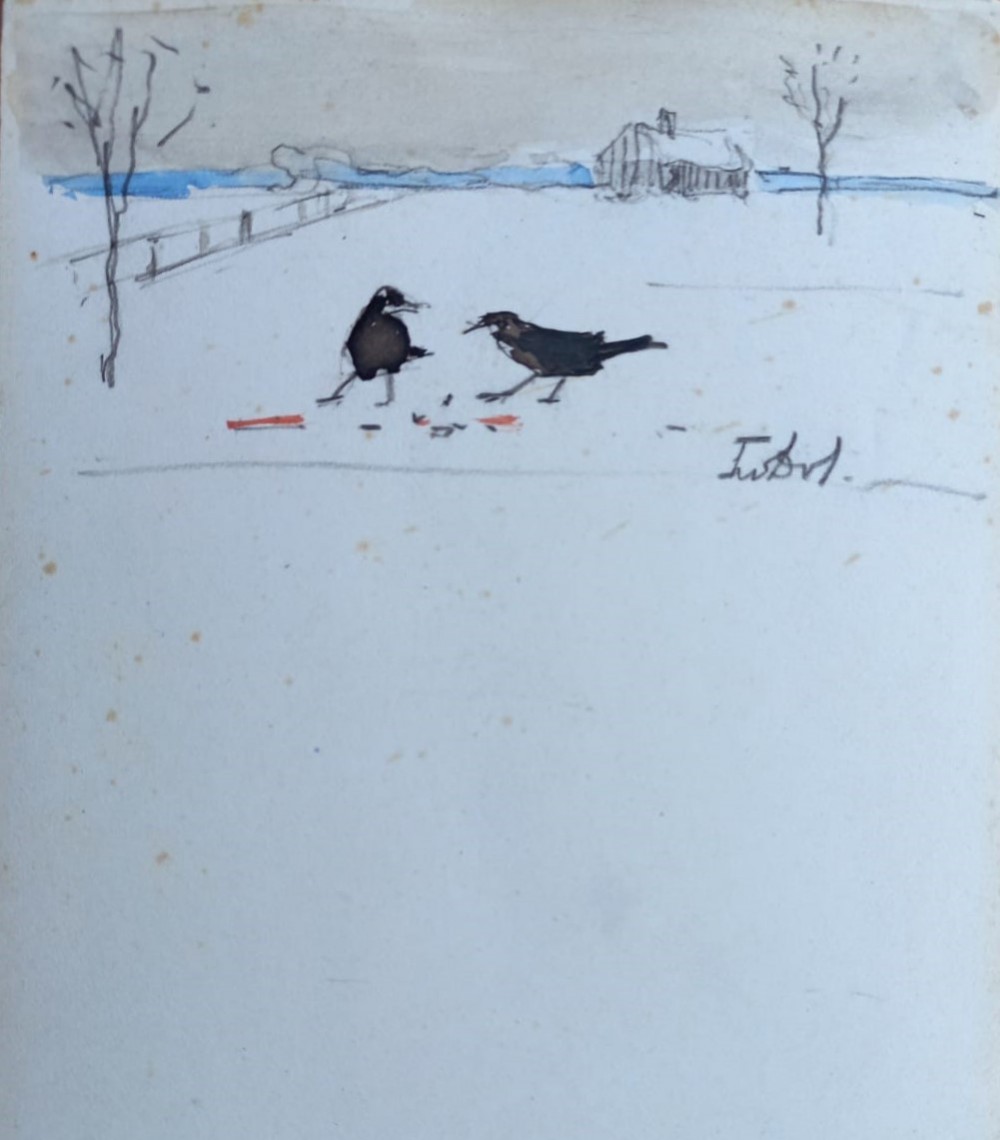 Kraaien in de witte sneeuw door Lucie van Dam van Isselt