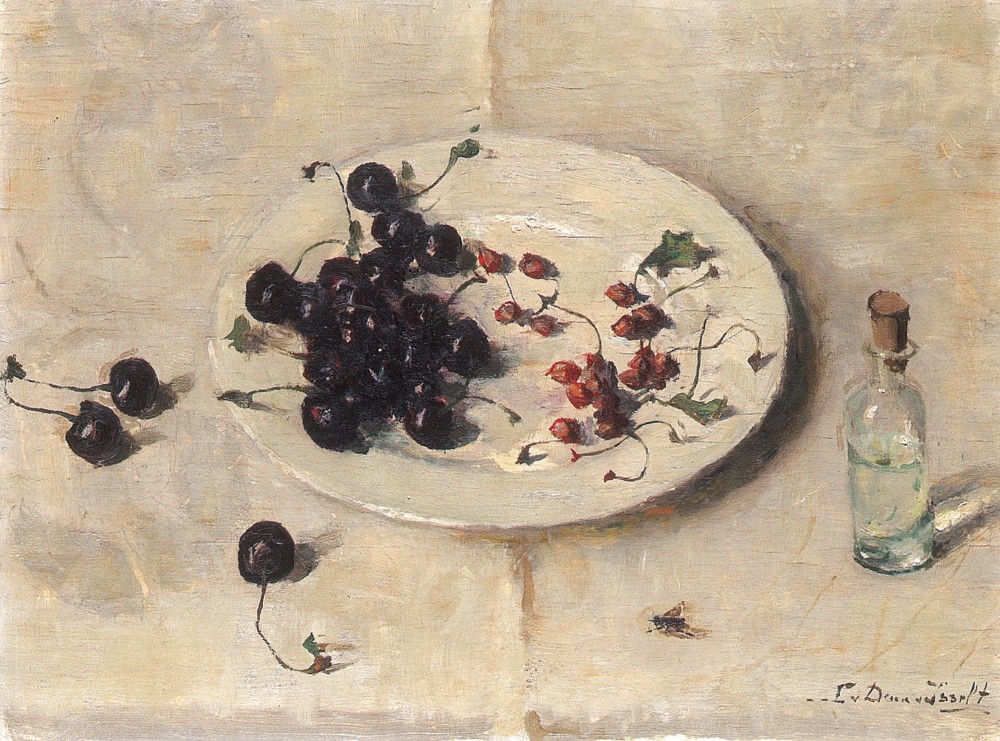 Kersen op wit bord (1947-1948) door Lucie van Dam van Isselt