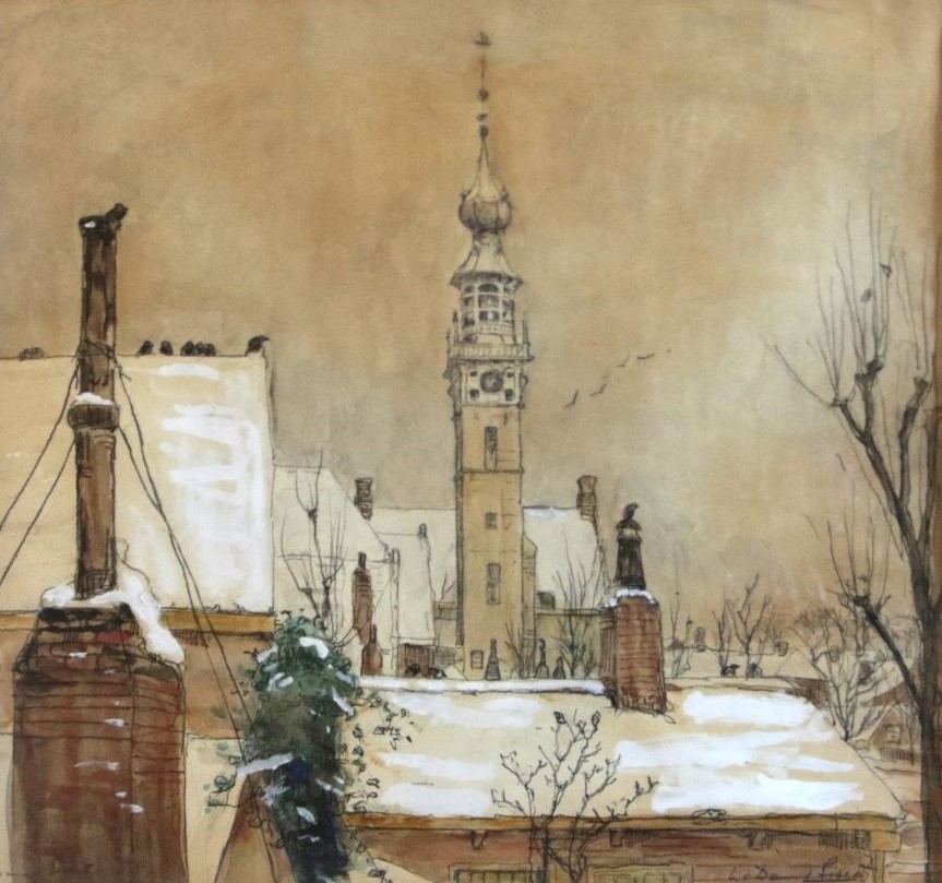 Veere in de sneeuw III (ca. 1925) door Lucie van Dam van Isselt