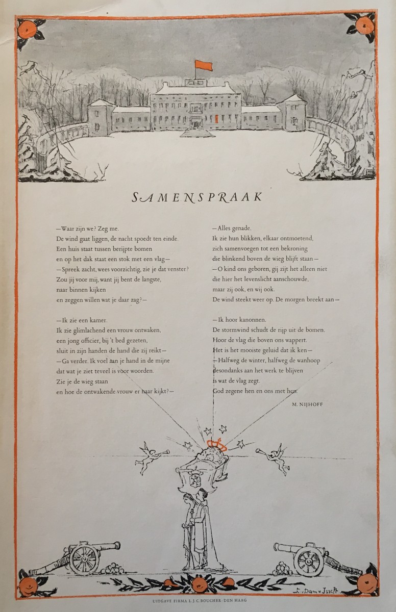 Illustratie rijmprent door Nijhoff ter gelegenheid van de geboorte van prinses Beatrix (1938) door Lucie van Dam van Isselt