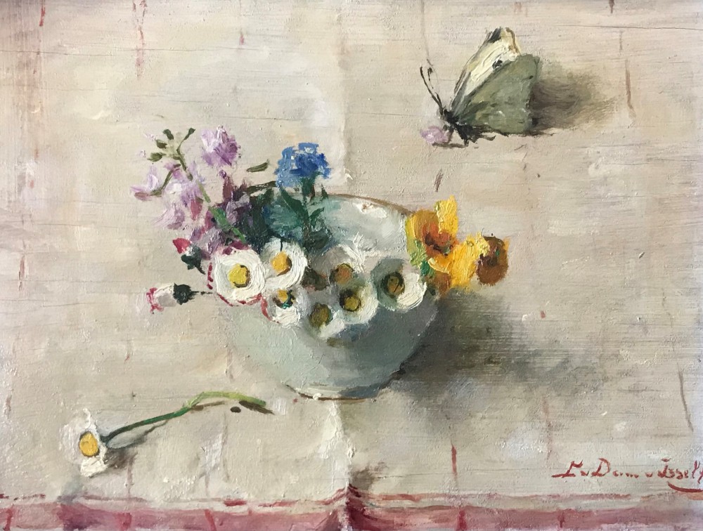 Veldbloemen in wit kommetje (1918-1919) door Lucie van Dam van Isselt