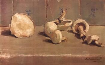 Stilleven met champignons (1944) door Lucie van Dam van Isselt