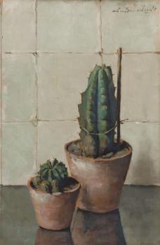 Stilleven met 2 cactussen door Lucie van Dam van Isselt