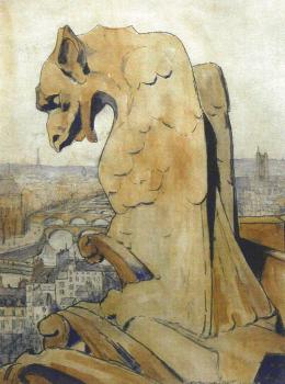 De gargouille van de Notre Dame, Parijs door Lucie van Dam van Isselt