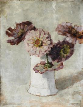 Zinnia's in witte vaas (ca. 1923) door Lucie van Dam van Isselt