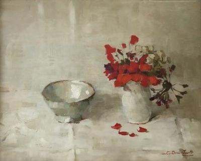 Wit kommetje met geranium (1938) door Lucie van Dam van Isselt