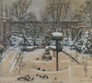 Tuin Cornelis Houtmanstraat in de sneeuw (ca. 1938) door Lucie van Dam van Isselt