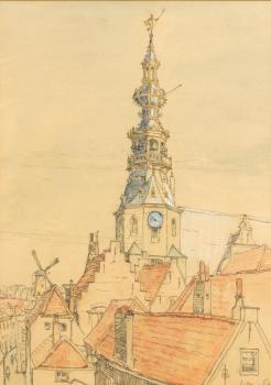 Gezicht op de Christelijke Gereformeerde kerk te Zierikzee (1917) door Lucie van Dam van Isselt