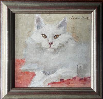 Witte poes met lijst door Lucie van Dam van Isselt