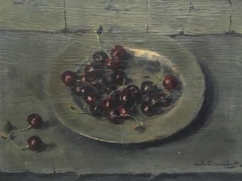 Kersen op tinnen bord (ca. 1946) door Lucie van Dam van Isselt