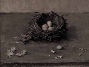 Stilleven met vogelnest en eitjes door Lucie van Dam van Isselt