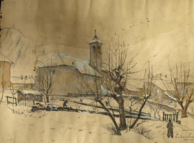Wintergezicht in Valloires (1937) door Lucie van Dam van Isselt