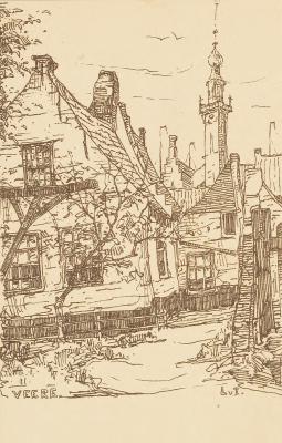 Stadhuistoren Veere met woonhuis (1910-1915) door Lucie van Dam van Isselt