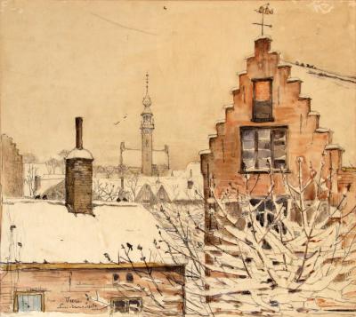 Veere in de sneeuw I (ca. 1925) door Lucie van Dam van Isselt