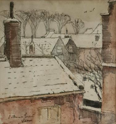 Veere in de sneeuw II (ca. 1925) door Lucie van Dam van Isselt