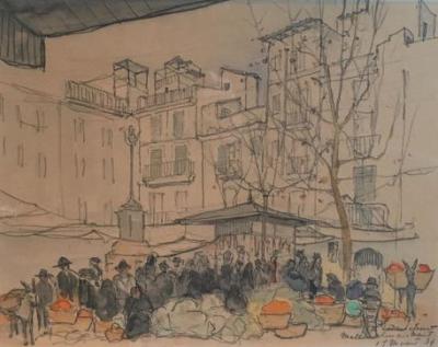 Markt op Mallorca (1934) door Lucie van Dam van Isselt