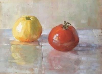 Gele appel en rode tomaat (ca. 1920) door Lucie van Dam van Isselt