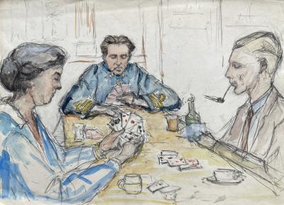 Kaartend gezelschap (ca. 1927) door Lucie van Dam van Isselt