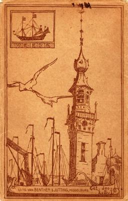 Omslag mapje prentbriefkaarten van Veere (1908-1915) door Lucie van Dam van Isselt