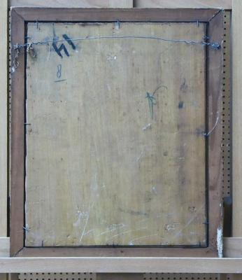 Achterzijde Stilleven met spaarpot en kandelaar (1915/1920) door Lucie van Dam van Isselt