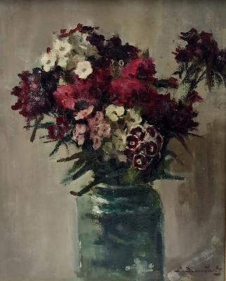 Duizendschonen in glazen vaas (1928-1930) door Lucie van Dam van Isselt