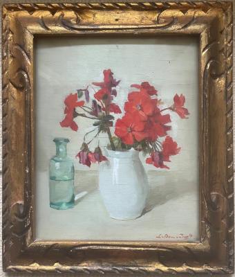 Rode geranium met lijst door Lucie van Dam van Isselt