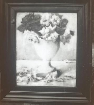 Bont boeket in hoge vaas met lijst (1925-1930) door Lucie van Dam van Isselt