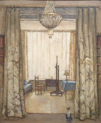 Interieur atelier met poes door Lucie van Dam van Isselt