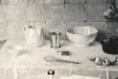 Stilleven met pan, garde en kommetjes (1940-1945) door Lucie van Dam van Isselt