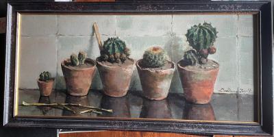 5 Cactussen met lijst door Lucie van Dam van Isselt