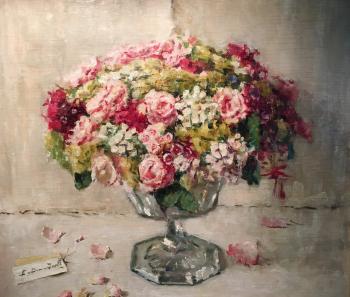 Bont bouquet in kristallen bokaal (ca. 1945-1948) door Lucie van Dam van Isselt