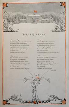 Illustratie rijmprent door Nijhoff ter gelegenheid van de geboorte van prinses Beatrix (1938) door Lucie van Dam van Isselt